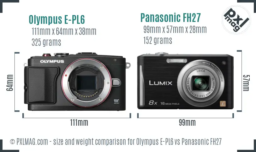 Olympus E-PL6 vs Panasonic FH27 size comparison