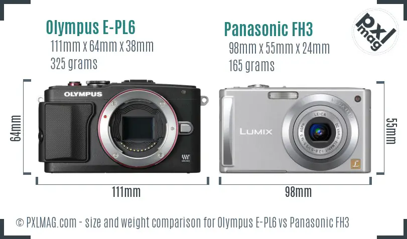 Olympus E-PL6 vs Panasonic FH3 size comparison