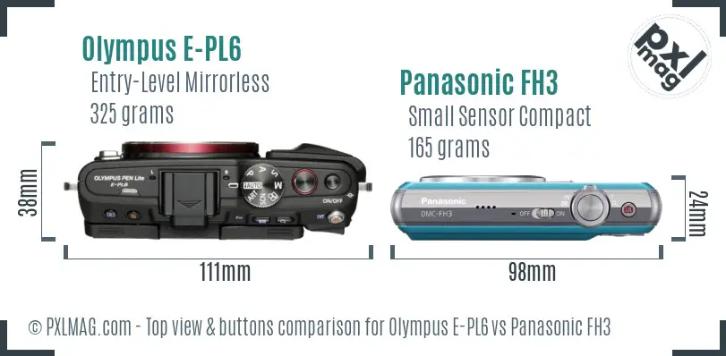 Olympus E-PL6 vs Panasonic FH3 top view buttons comparison