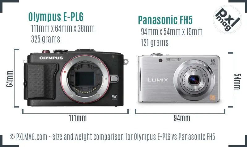 Olympus E-PL6 vs Panasonic FH5 size comparison