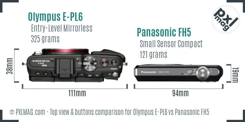 Olympus E-PL6 vs Panasonic FH5 top view buttons comparison