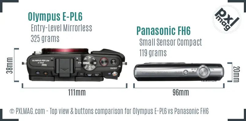 Olympus E-PL6 vs Panasonic FH6 top view buttons comparison