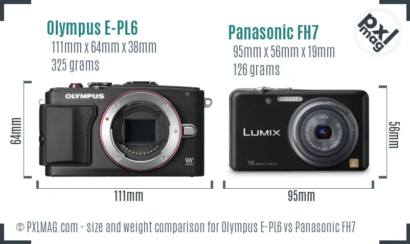 Olympus E-PL6 vs Panasonic FH7 size comparison