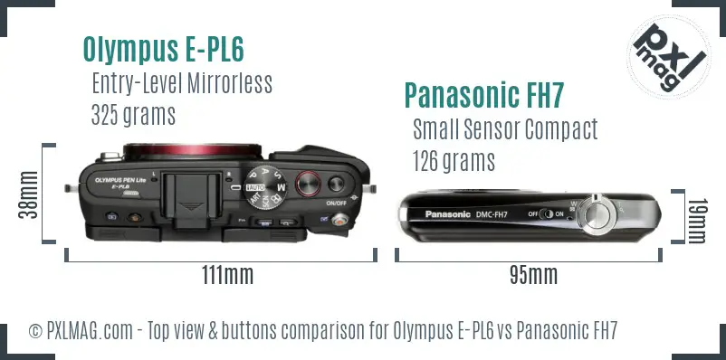 Olympus E-PL6 vs Panasonic FH7 top view buttons comparison