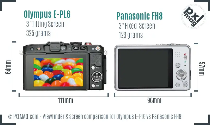Olympus E-PL6 vs Panasonic FH8 Screen and Viewfinder comparison