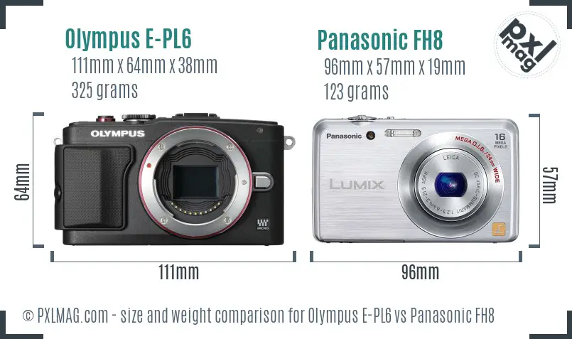 Olympus E-PL6 vs Panasonic FH8 size comparison