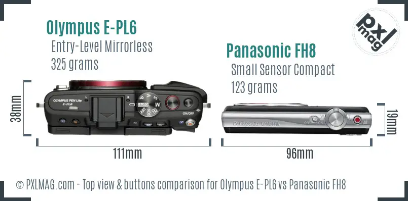 Olympus E-PL6 vs Panasonic FH8 top view buttons comparison