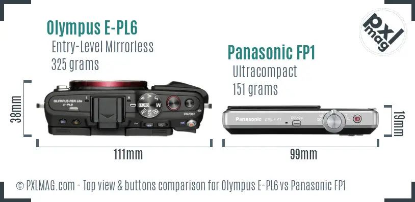 Olympus E-PL6 vs Panasonic FP1 top view buttons comparison