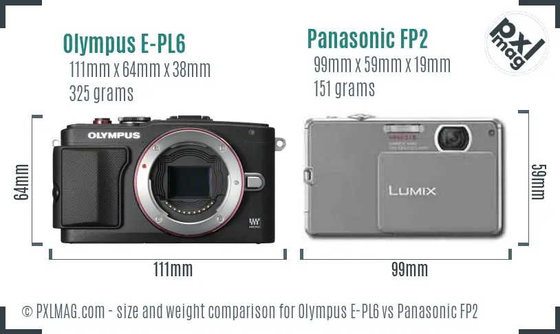 Olympus E-PL6 vs Panasonic FP2 size comparison