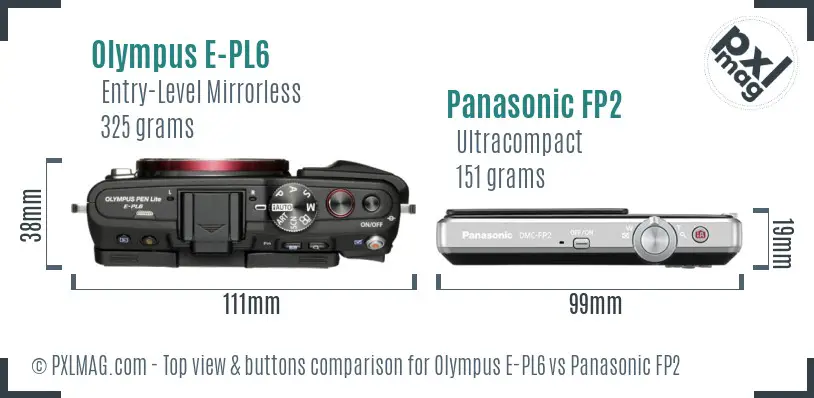 Olympus E-PL6 vs Panasonic FP2 top view buttons comparison