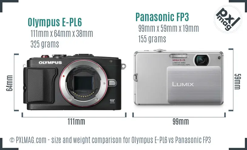 Olympus E-PL6 vs Panasonic FP3 size comparison