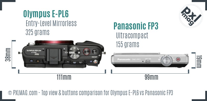 Olympus E-PL6 vs Panasonic FP3 top view buttons comparison