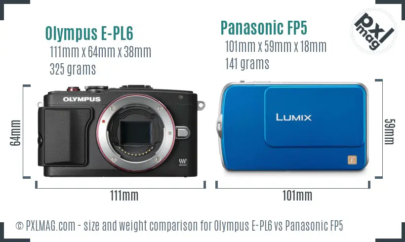 Olympus E-PL6 vs Panasonic FP5 size comparison