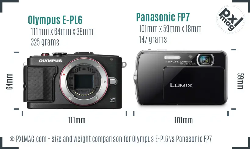 Olympus E-PL6 vs Panasonic FP7 size comparison