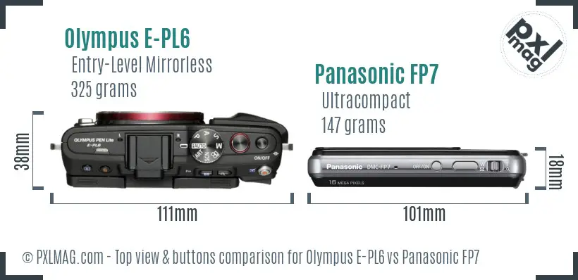 Olympus E-PL6 vs Panasonic FP7 top view buttons comparison