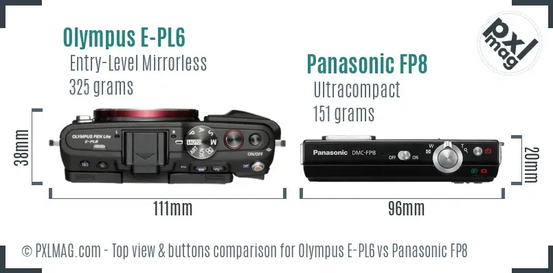 Olympus E-PL6 vs Panasonic FP8 top view buttons comparison