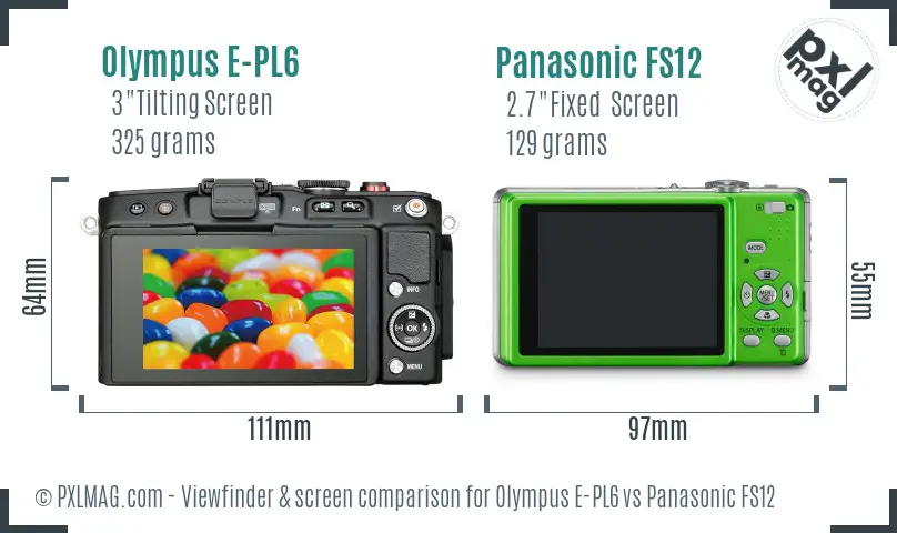 Olympus E-PL6 vs Panasonic FS12 Screen and Viewfinder comparison