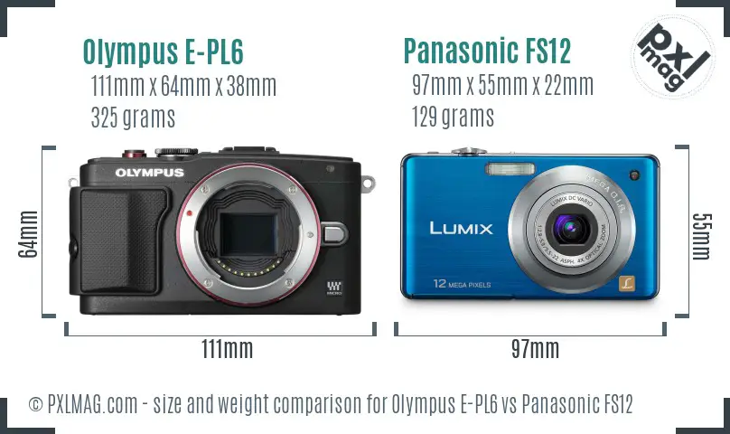 Olympus E-PL6 vs Panasonic FS12 size comparison