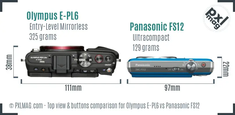Olympus E-PL6 vs Panasonic FS12 top view buttons comparison