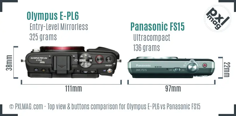 Olympus E-PL6 vs Panasonic FS15 top view buttons comparison