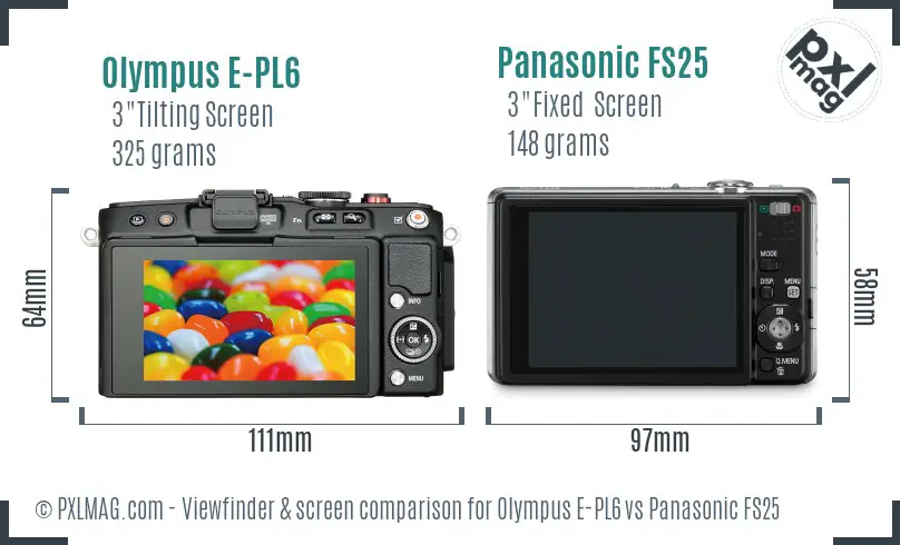 Olympus E-PL6 vs Panasonic FS25 Screen and Viewfinder comparison
