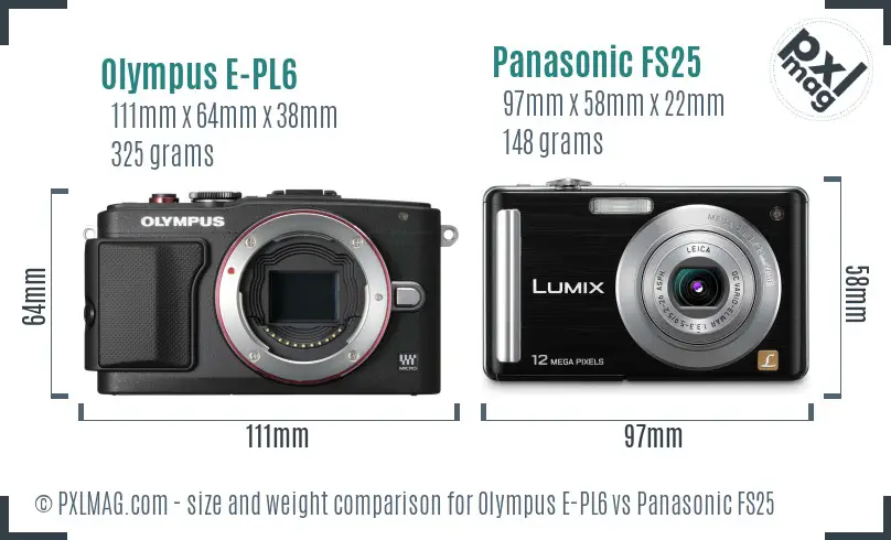 Olympus E-PL6 vs Panasonic FS25 size comparison