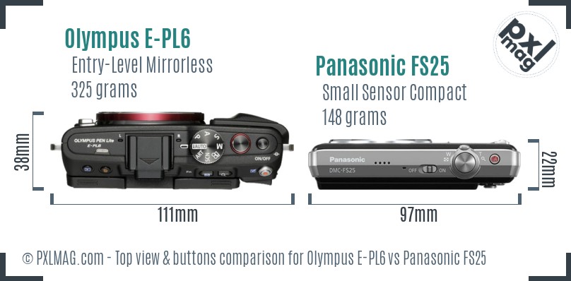 Olympus E-PL6 vs Panasonic FS25 top view buttons comparison