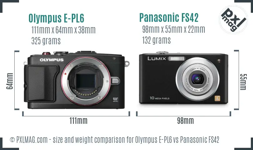 Olympus E-PL6 vs Panasonic FS42 size comparison