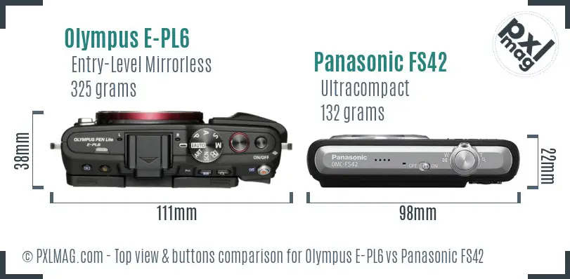 Olympus E-PL6 vs Panasonic FS42 top view buttons comparison