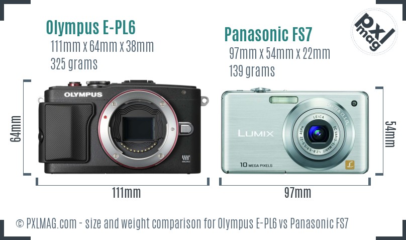 Olympus E-PL6 vs Panasonic FS7 size comparison