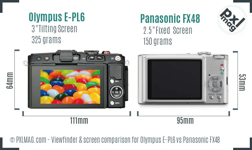 Olympus E-PL6 vs Panasonic FX48 Screen and Viewfinder comparison