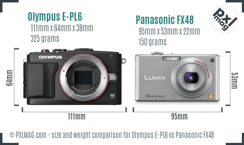 Olympus E-PL6 vs Panasonic FX48 size comparison