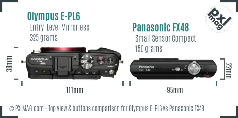 Olympus E-PL6 vs Panasonic FX48 top view buttons comparison