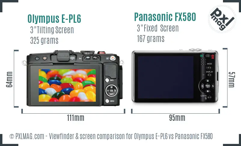 Olympus E-PL6 vs Panasonic FX580 Screen and Viewfinder comparison