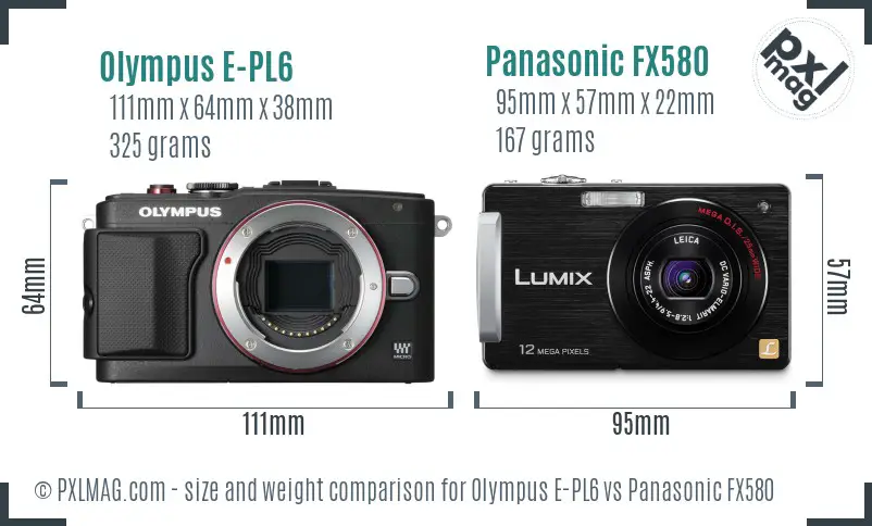 Olympus E-PL6 vs Panasonic FX580 size comparison