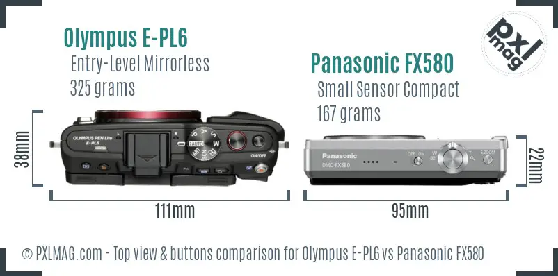 Olympus E-PL6 vs Panasonic FX580 top view buttons comparison