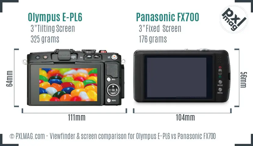 Olympus E-PL6 vs Panasonic FX700 Screen and Viewfinder comparison
