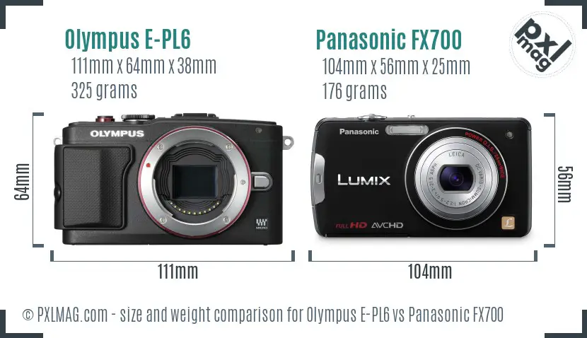 Olympus E-PL6 vs Panasonic FX700 size comparison