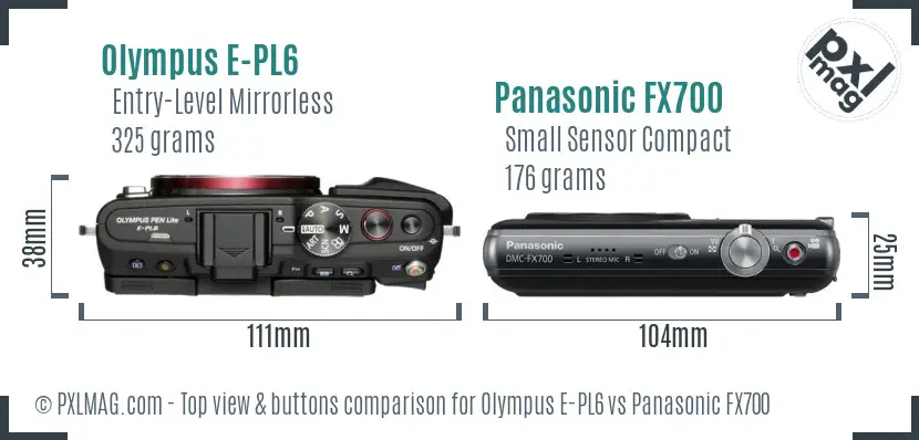 Olympus E-PL6 vs Panasonic FX700 top view buttons comparison