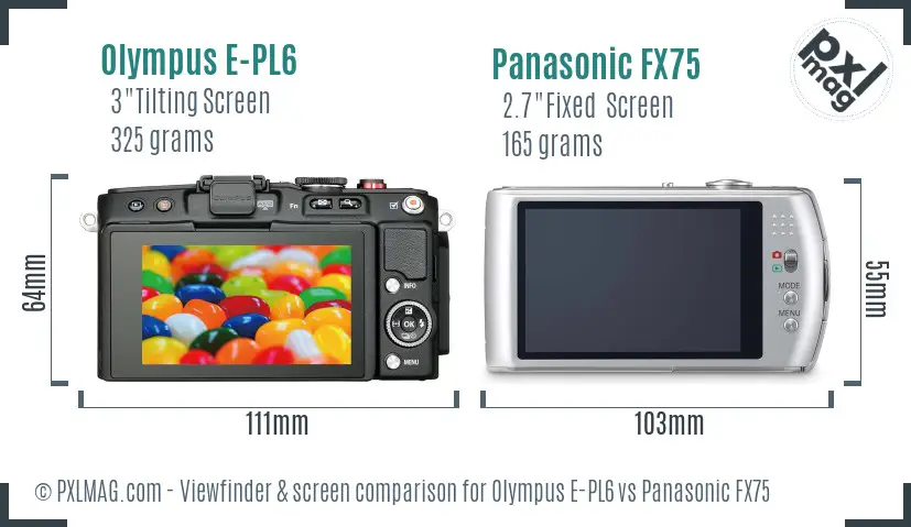 Olympus E-PL6 vs Panasonic FX75 Screen and Viewfinder comparison