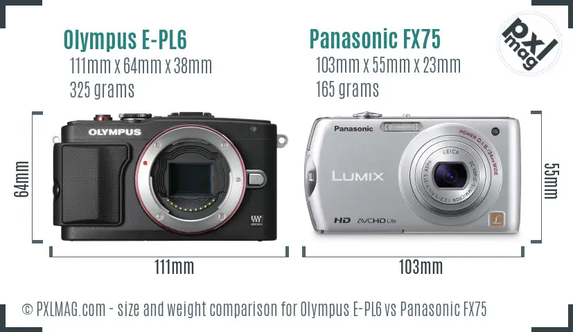 Olympus E-PL6 vs Panasonic FX75 size comparison