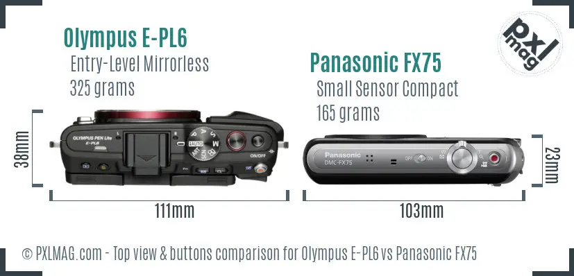 Olympus E-PL6 vs Panasonic FX75 top view buttons comparison