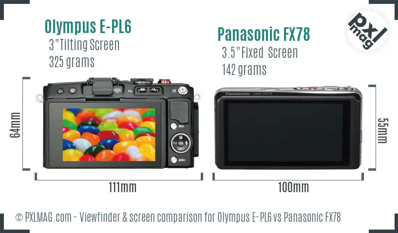 Olympus E-PL6 vs Panasonic FX78 Screen and Viewfinder comparison