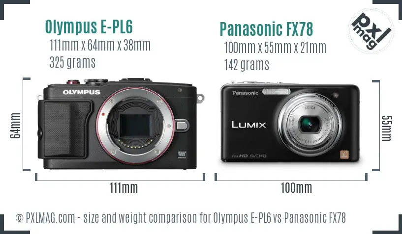 Olympus E-PL6 vs Panasonic FX78 size comparison