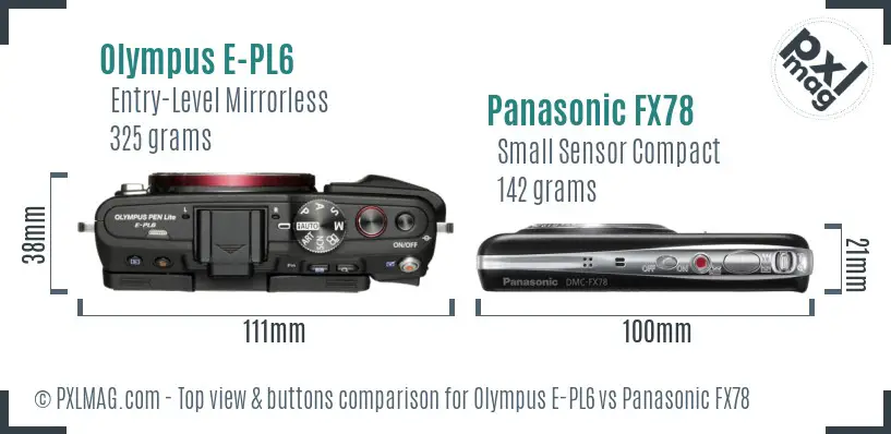 Olympus E-PL6 vs Panasonic FX78 top view buttons comparison