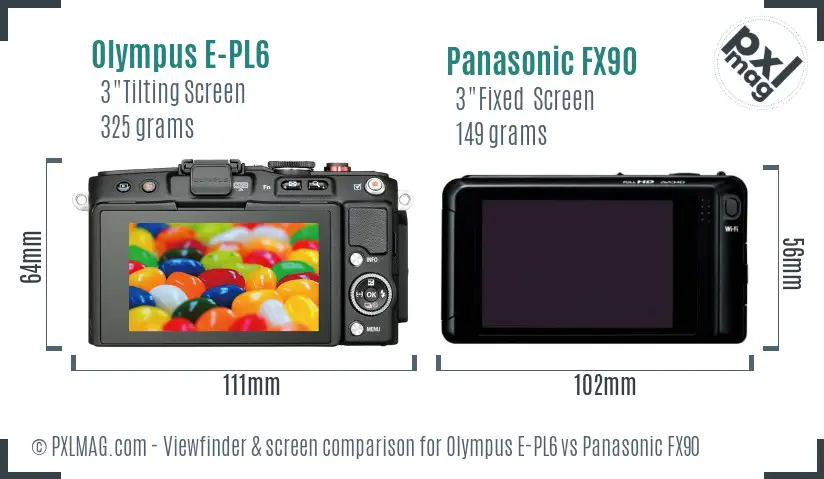 Olympus E-PL6 vs Panasonic FX90 Screen and Viewfinder comparison