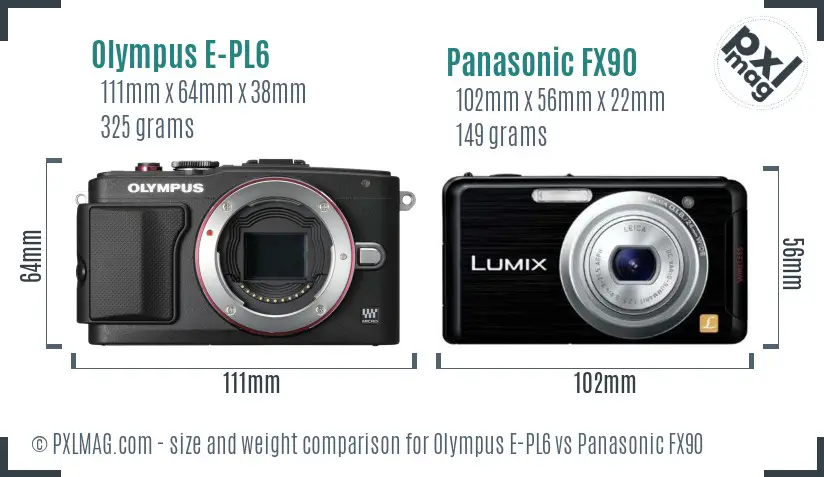 Olympus E-PL6 vs Panasonic FX90 size comparison