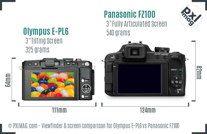 Olympus E-PL6 vs Panasonic FZ100 Screen and Viewfinder comparison