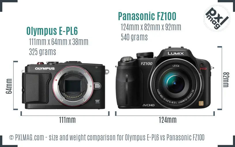 Olympus E-PL6 vs Panasonic FZ100 size comparison