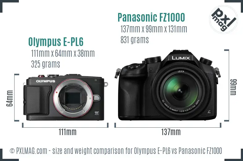 Olympus E-PL6 vs Panasonic FZ1000 size comparison